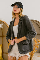 BiBi Single Breasted Washed Denim Blazer Trendsi