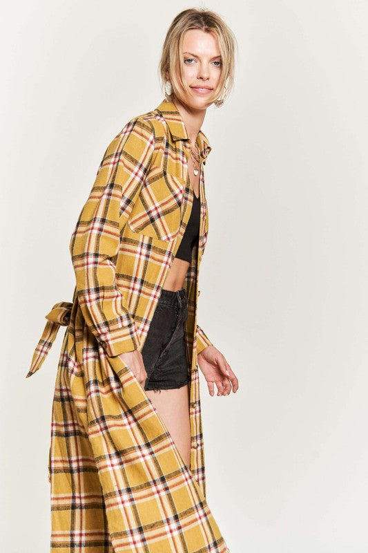 PLAID PRINT COLLAR LONG SHIRT DRESS PLUS Jade By Jane