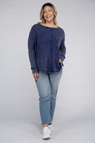 Plus Washed Baby Waffle Oversized Long Sleeve Top ZENANA