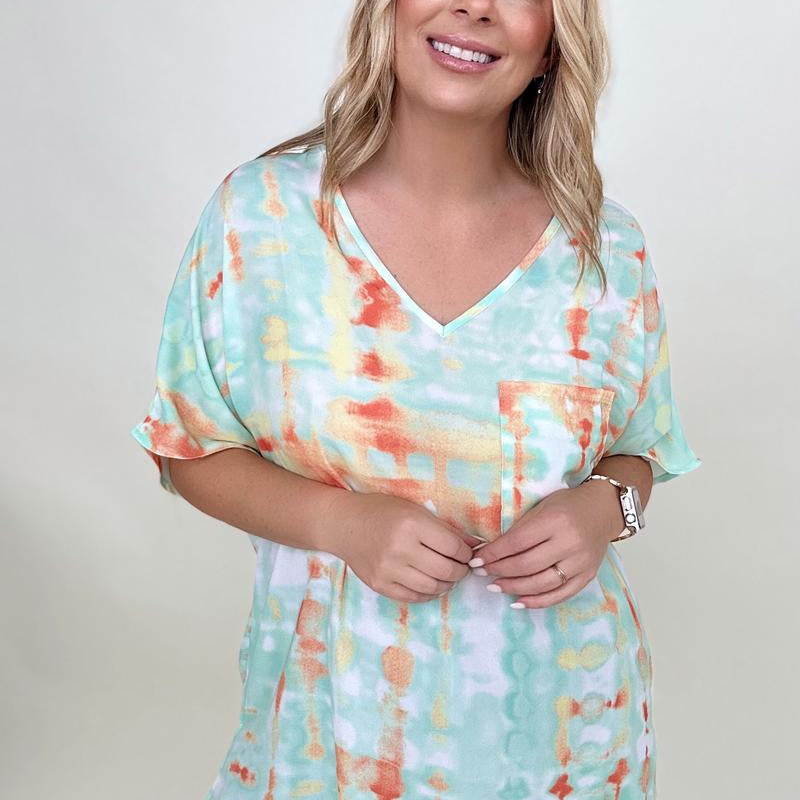 BiBi Tie Dye V Neck Hi-Low Oversized Top Kiwidrop