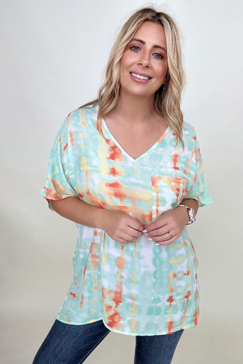 BiBi Tie Dye V Neck Hi-Low Oversized Top Kiwidrop