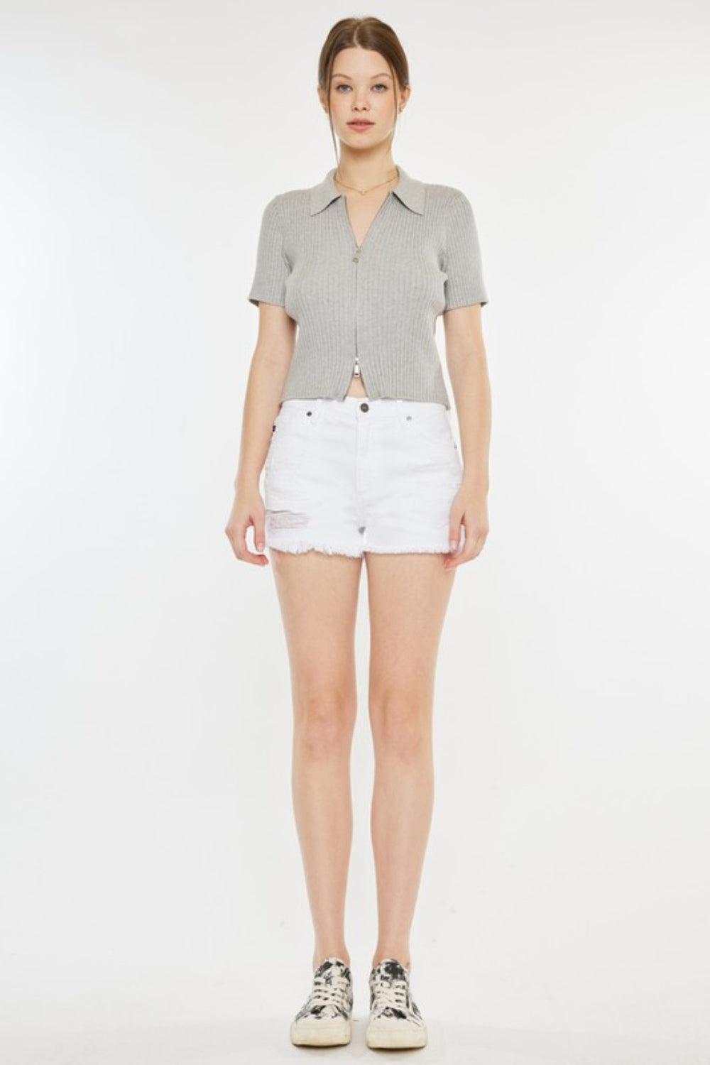 Kancan Raw Hem Distressed Denim Shorts Trendsi