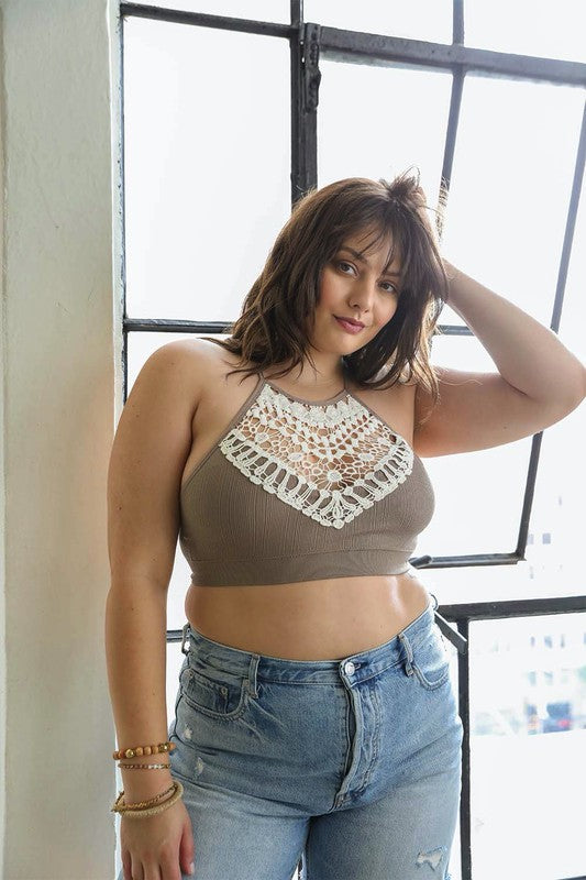 Plus Size Crochet Lace High Neck Bralette Leto Accessories