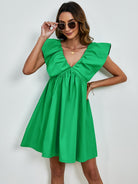 V-Neck Cap Sleeve Mini Dress Trendsi