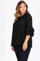 Knit 3/4 Sleeve Double Layer Ruffle Sleeve Top Bagel