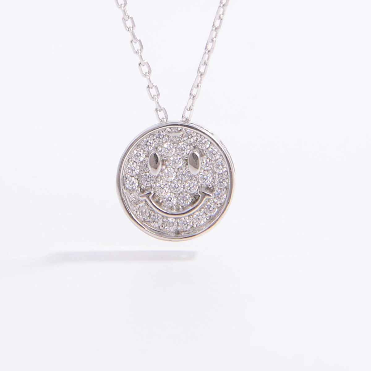 925 Sterling Silver Zircon Smiley Face Necklace Casual Chic Boutique