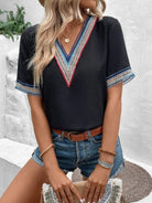 Full Size V-Neck Short Sleeve Blouse Trendsi