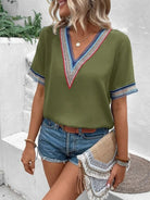 Full Size V-Neck Short Sleeve Blouse Trendsi