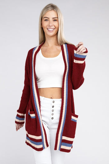 Open cardigan with contrast trim Nuvi Apparel