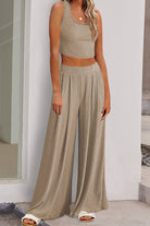 Scoop Neck Top and Wide Leg Pants Set Trendsi