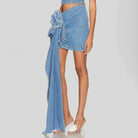Flower Trim Ruched Denim Skirt Trendsi