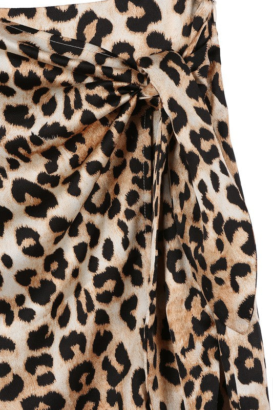 Satin leopard tie skirt Lilou