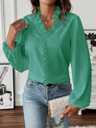 Ruffled V-Neck Long Sleeve Blouse Trendsi