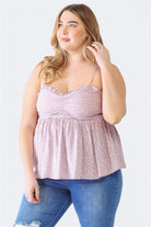 Zenobia Plus Size Frill Smocked Floral Sweetheart Neck Cami Zenobia