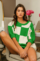 BiBi Checkered Contrast Round Neck Sweater Trendsi