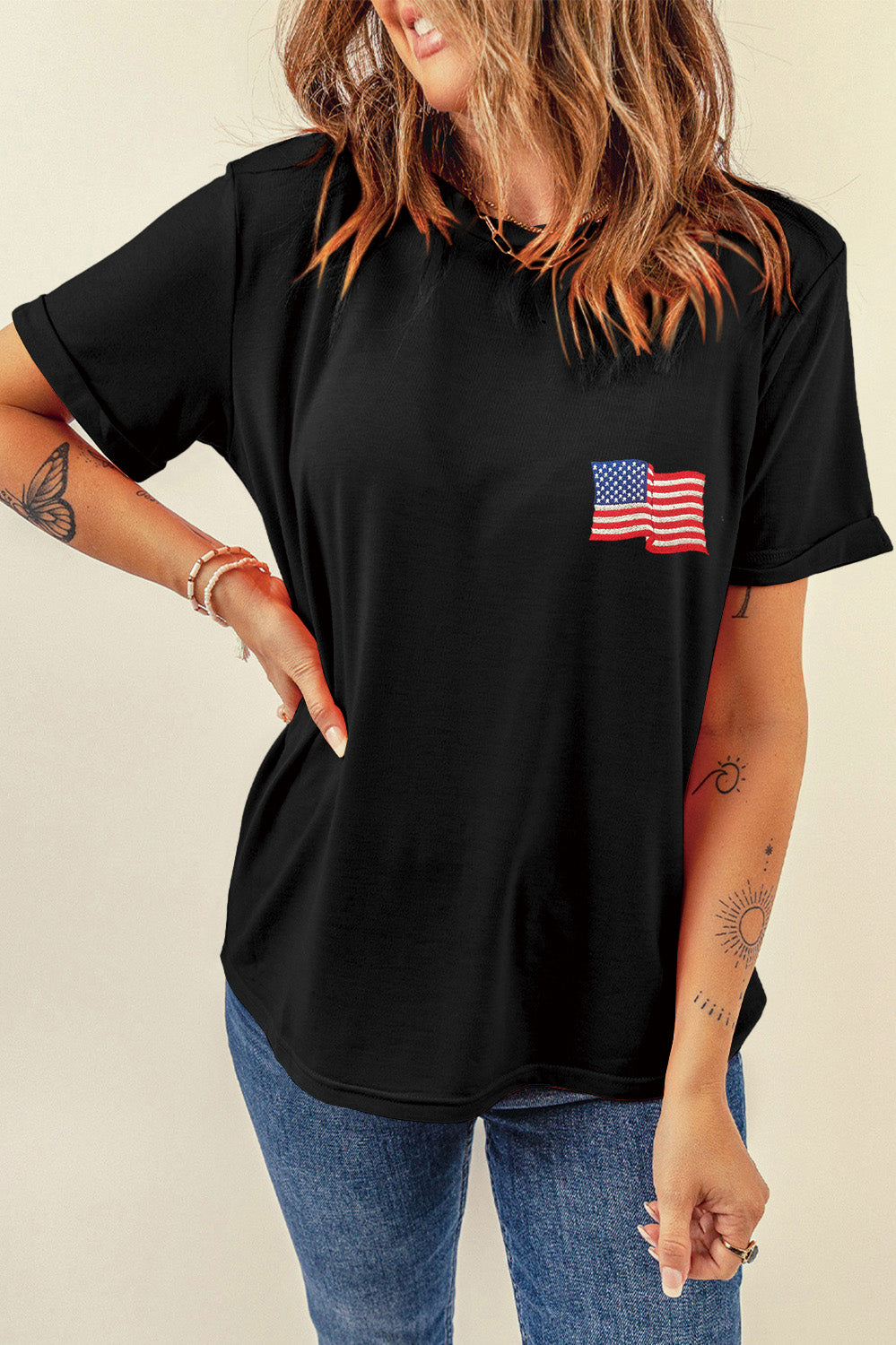 US Flag Round Neck Short Sleeve T-Shirt Casual Chic Boutique