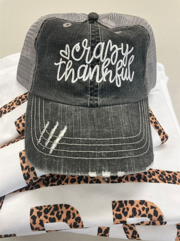 Crazy Thankful Embroidered Trucker hat Ocean and 7th