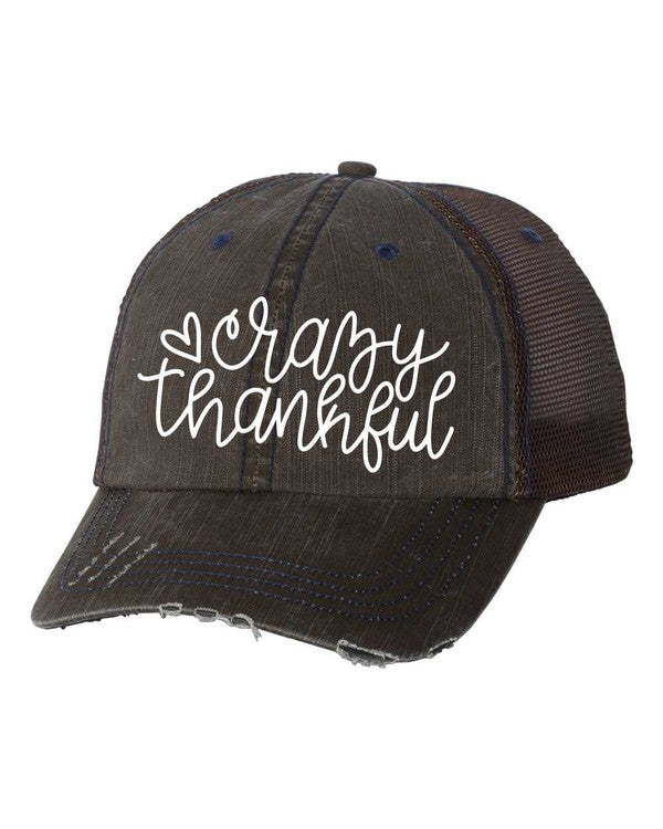 Crazy Thankful Embroidered Trucker hat Ocean and 7th