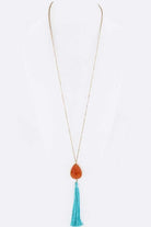 Semi Precious Teardrop & Tassel Pendant Necklace LA Jewelry Plaza