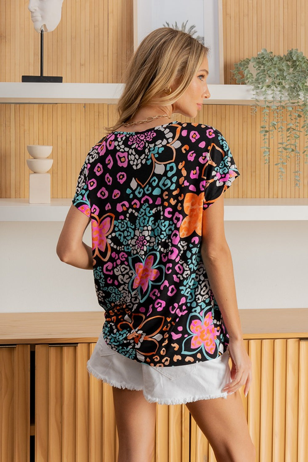 Sew In Love Full Size Printed Short Sleeve Top Trendsi