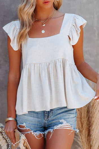 Ruffled Square Neck Cap Sleeve Blouse Casual Chic Boutique