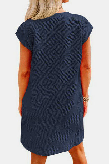 Textured Round Neck Cap Sleeve Dress Trendsi