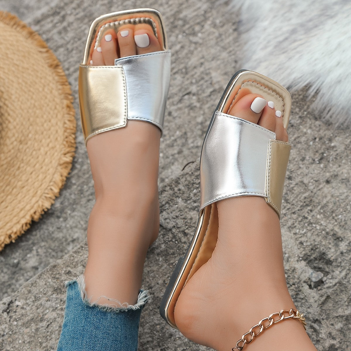 Contrast Open Toe Sandals Trendsi