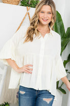 SOLID BUTTON DOWN BLOUSE e Luna