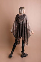 Herringbone Tweed Hooded Frayed Edge Poncho Leto Accessories