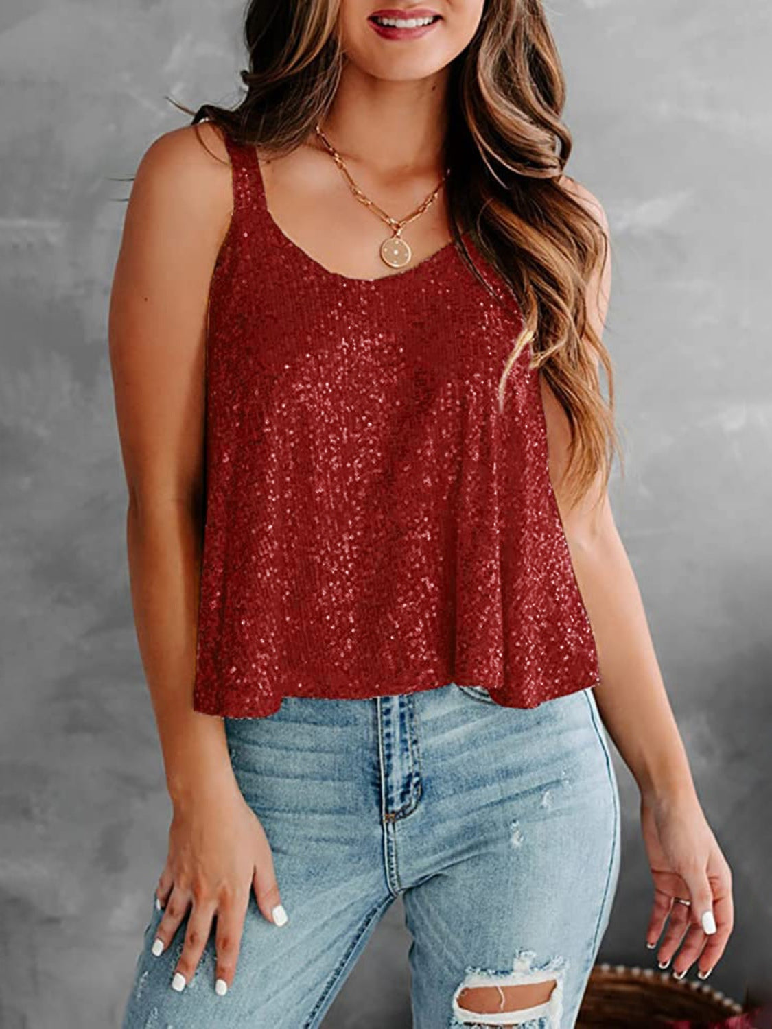 Sequin Scoop Neck Tank Casual Chic Boutique