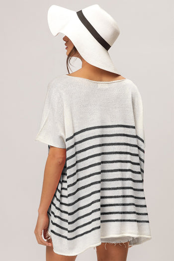 BiBi V Neck Striped Short Sleeve Top BiBi