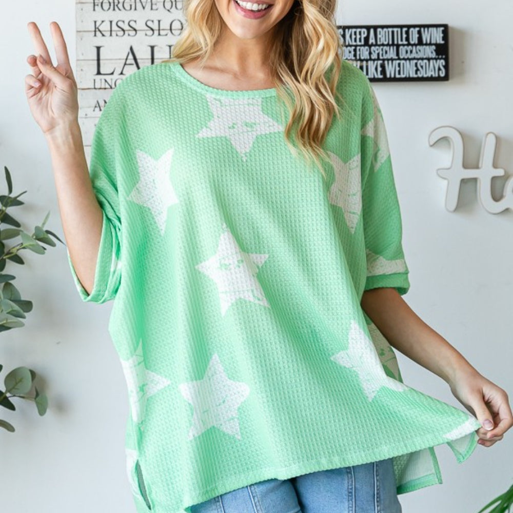 HOPELY Star Pattern Oversized Waffle T-Shirt Trendsi