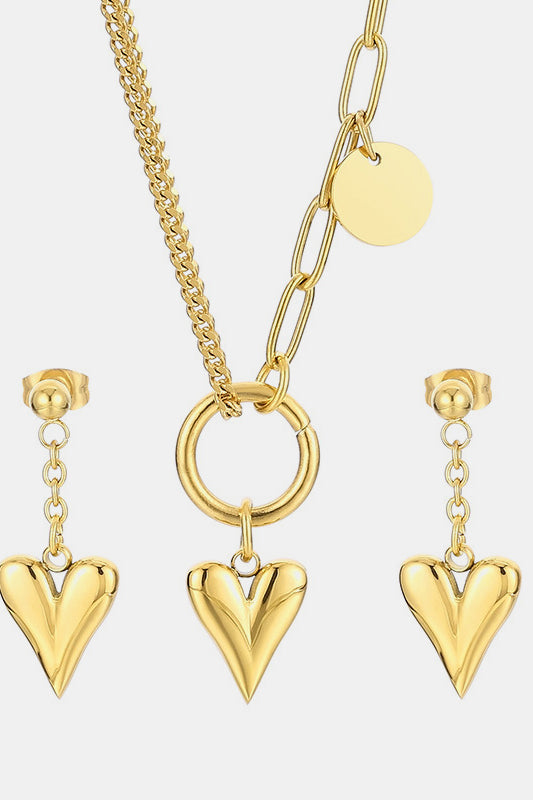 Titanium Steel Heart Necklace and Drop Earrings Jewelry Set Trendsi