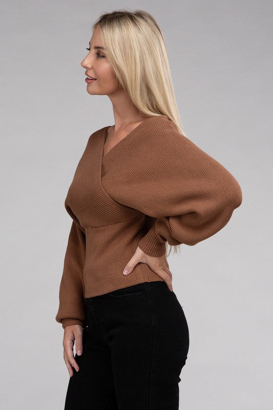 Viscose Cross Wrap Pullover Sweater ZENANA
