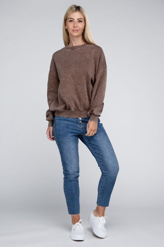 Acid Wash Fleece Oversized Pullover ZENANA