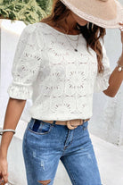 Round Neck Flounce Sleeve Blouse Trendsi