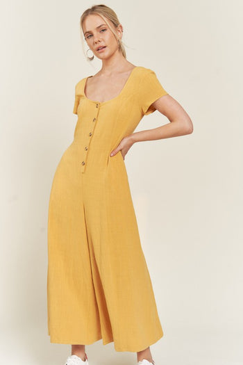 LINEN BUTTON DOWN JUMPSUIT Jade By Jane