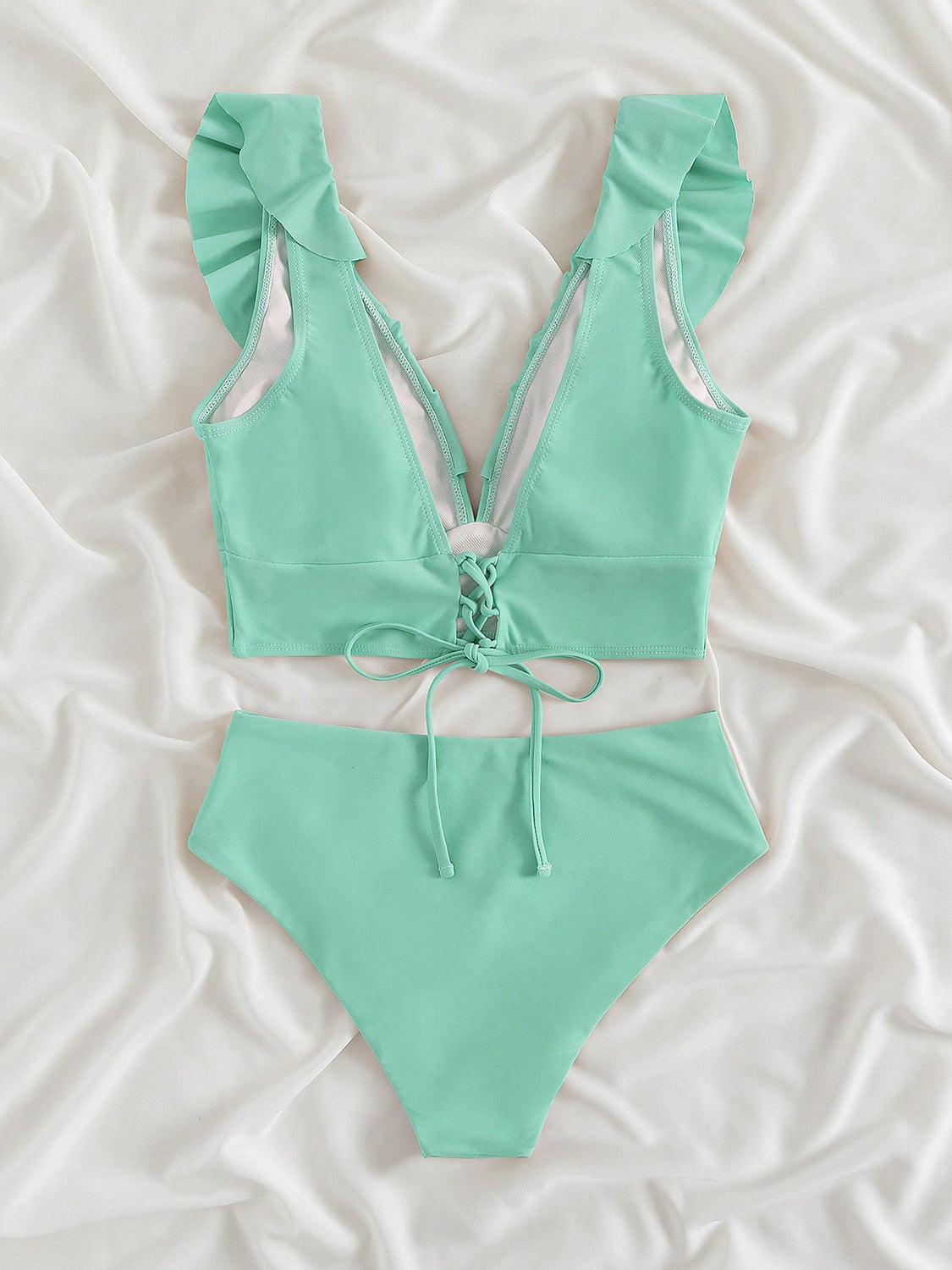 Ruffled V-Neck Sleeveless Two-Piece Swim Set Trendsi