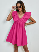 V-Neck Cap Sleeve Mini Dress Trendsi