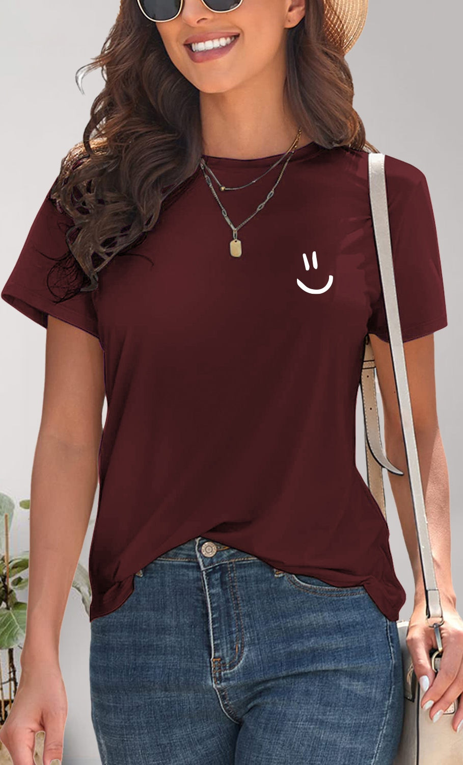 Smile Graphic Round Neck Short Sleeve T-Shirt Trendsi