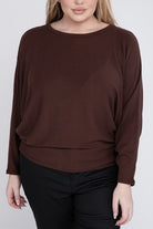 Plus Ribbed Batwing Long Sleeve Boat Neck Sweater ZENANA