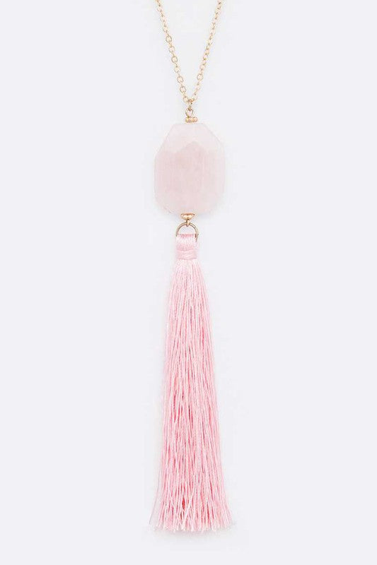 Semi Precious Pebble & Tassel Pendant Necklace LA Jewelry Plaza