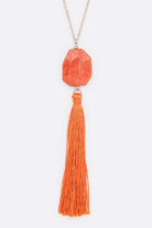 Semi Precious Pebble & Tassel Pendant Necklace LA Jewelry Plaza