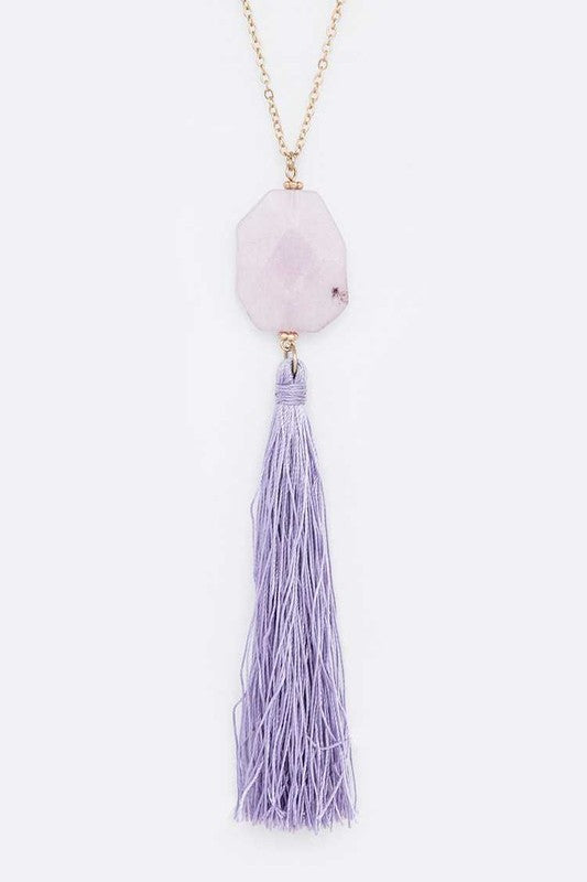 Semi Precious Pebble & Tassel Pendant Necklace LA Jewelry Plaza