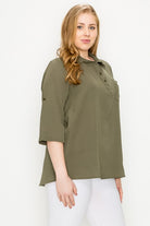 Plus Size KOSHIBO ROLL UP SLEEVE TOP Bagel