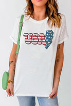 USA Lightning Graphic Round Neck Tee Casual Chic Boutique