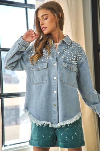 Women Button Down Denim Blouse Annva USA