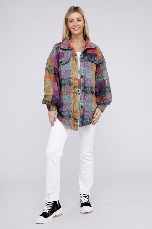 Loose Fit Buttoned Down Check Shirt Jacket BiBi