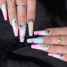 Press-on Nails Pink and Blue Abstract Lashy B Lash Bar