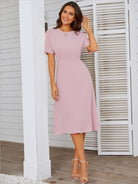 Round Neck Short Sleeve Midi Dress Trendsi